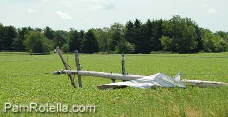 Power pole down along Markham Road in Eagle, WI 22 June 2010