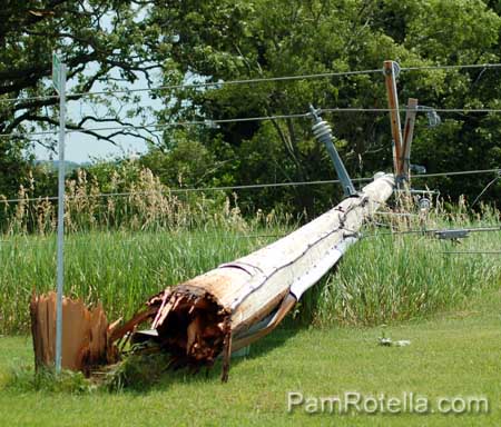 Snapped power pole along Markham Road