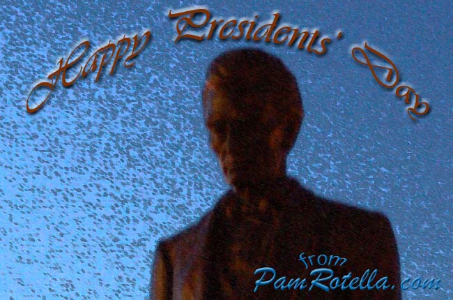 Presidents' Day card to readers; art based on Lincoln statue overlooking Lake Michigan in Milwaukee