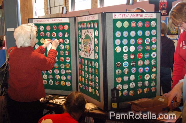 Button archive displayed at the 'Art in Protest' show