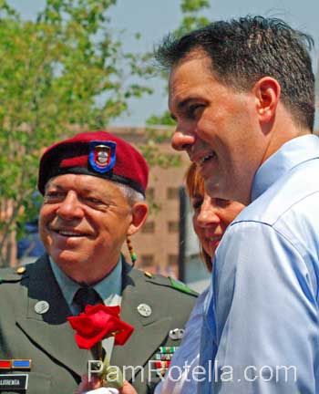 Walker campaigning at Memorial Day services 2012, photo by Pam Rotella
