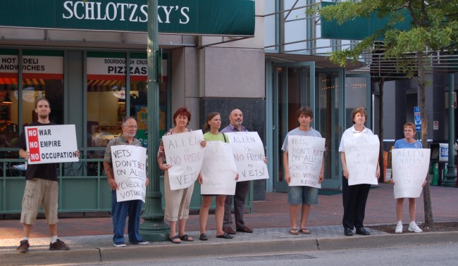 Protestors outside of Allen event, photo by Pam Rotella