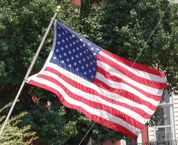 Flag at Hard Bean Cafe in Fleetwood, Pennsylvania, 1 July 2006